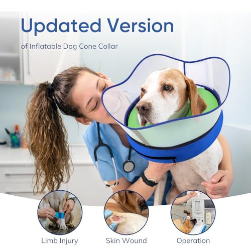 Supet Raised Inflatable Dog Cone Collar to Stop Licking, Soft Dog Cone Alternative for Small Medium Large Dogs, Doggie Donut Collar After Surgery - color: Smooth Green, size: M(Neck 9"-12.5")