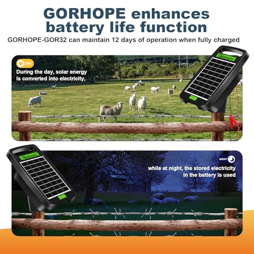20 Miles Solar Electric Fence Charger,0.32J Powered 24-Hour Protection | Solar Electric Fence with Tempered Glass Solar Panel,14-Day Continuous Protection Without Sunlight,for Livestock Protection - style: GOR32（20M0.32J）