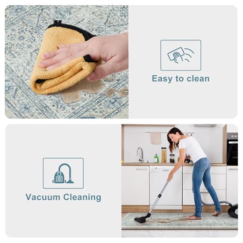 KIMODE Anti Fatigue Kitchen Mats for Floor, Vintage Kitchen Rugs Sets of 2 | Cushioned Kitchen Floor Mats Non Slip, Comfort Boho Rugs for kitchen floor, Sink, Laundry, Desk Blue 17"x47"+17"x29" - color: Blue, size: 17.3" x 47"+17.3" x 29"--0.47 inches