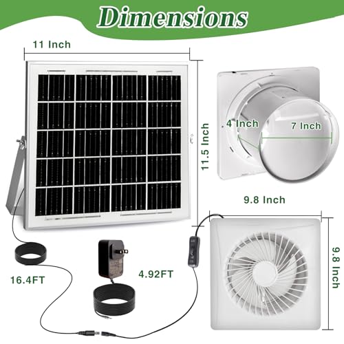 Solar Exhaust Fan, 25W Solar Panel + 8" Ventilation Vent Fan, with Power Adapter, Anti-backflow Valve, High Speed Solar Powered Exhaust Fan for Shed, Chicken Coop, Greenhouse, Dog House (White) - color: White, size: 8 Inch