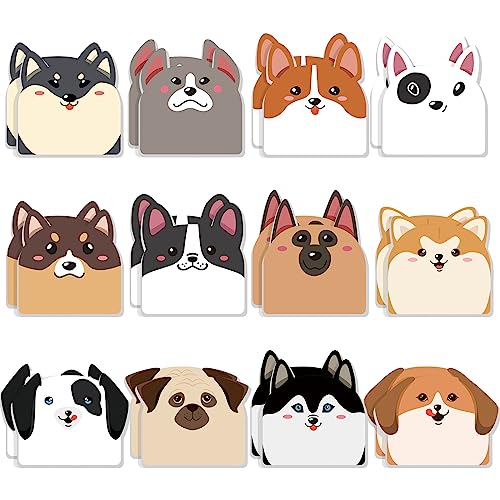 Yinder 24 Pads Cute Dog Sticky Notes Kawaii Animal Sticky Notes Pads Bulk | Fun Cartoon Memo Pad Self Adhesive Tab Back to School Gift for Teacher Student Classroom Veterinary Dog Office Supplies - style: Dogs