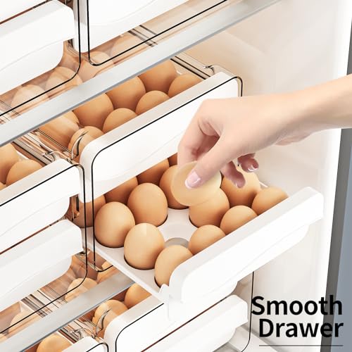 JOYZAN Egg Holder for Fridge 60 Count Large Capactity Egg Storage Container for Refrigerator, Clear Stackable Egg Organizer for Fridge, Coutertop Egg Trays Pull Out Drawer