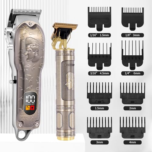 Professional Hair Clipper Set Men's Cordless Hair Clipper T-Shaped Blade Beard Trimmer Sideburn Trimmer Electric Hair Clippers Rechargeable Professional Hair Trimmer Set (Antique Bronze)