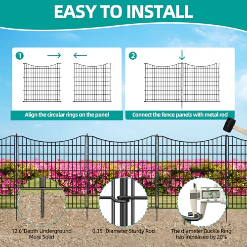 12 Panels No Dig Decorative Garden Fence, 33 in(H) X 27 ft(L) Garden Fencing Animal Barrier, Dogs Rabbits Pets Blocker, Rustproof Metal Decorative Fences for Yard, Outdoor, Patio - size: 12 Panels, 33 in(H) X 27 ft(L)
