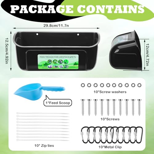 5 Pack Chicken Feeder, Duck Feeder Supplies, Hanging Fence Feed Trough with Clips for Goat, Sheeple, Piglet, Gooses, Turkeys, Dog Livestock Poultry, 8 Quarts in Total, Feed Scoop Included, Black - color: Black 5pcs
