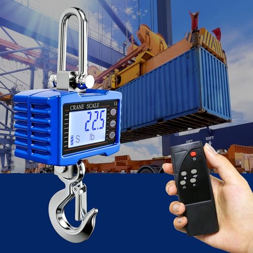 Digital Crane Scale,2200lb/1T Heavy Duty Digital Hanging Scale,Crane Scale Industrial with Remote Control and LCD Screen,High Precision Electronic Weighing Crane Scale for Market,Factory,Construction - size: 1T