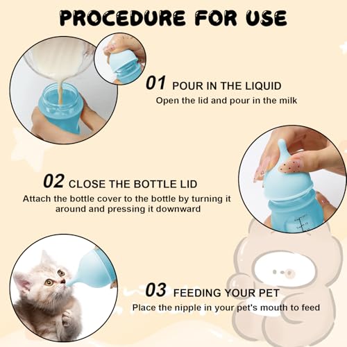 Pet Feeder Bottle Kitten Bottle Anti Choking Design(Blue,20 ml) | Animal Feeding Bottles Kitten Bottles for Nursing for Newborn Kittens Puppies Small Animals with 2 Pcs Replacement Nipple - color: blue