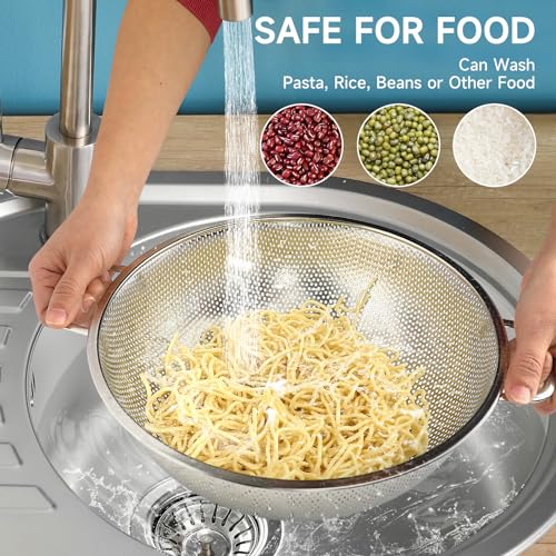 Colander for Kitchen, 5QT, Stainless Steel Colander Strainer with Handle for Fruits Vegetables Cooking Food, Dishwasher Safe - size: 5QT