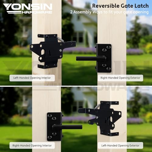 Self Locking Gate Latch Heavy Duty for Wooden Fence Gate, Post Mount Automatic Gravity Gate Lock Door Latch Hardware for Garden, Yard, Secure Pool, Black