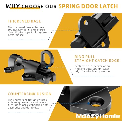 Self-Closing Latches, Black Spring Door Lock, Aluminum Alloy Resilient Bolt Latch for Gate,Window and Cabinet, Security Automatic Spring Barrel Slide Door Lock with Screws, 2 Pack - color: Black