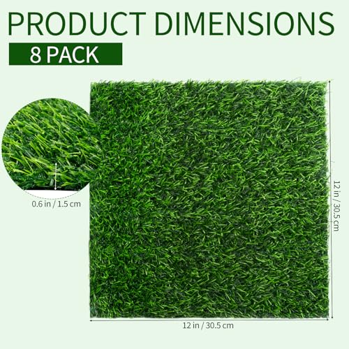 8 Pack Nesting Box Pads, 12"x12" Turf Grass Indoor Outdoor | Artificial Plastic Model Grass Rug, Mat Accessories Liners for Chicken Coops, Pets, Crafts and Camper, Green