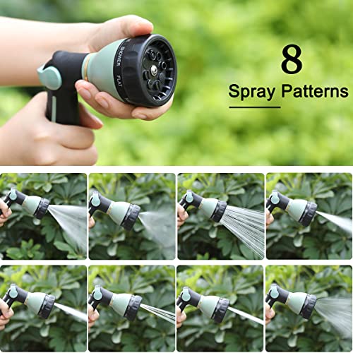 FANHAO Heavy Duty Garden Hose Nozzle, Metal Hose Sprayer Easy Thumb Control | 8 Spray Patterns, Rustproof Water Nozzle, Non-Slip Ergonomic Grip, Elder & Child Friendly for Garden, Car & Pet, Light Green - color: Light Green