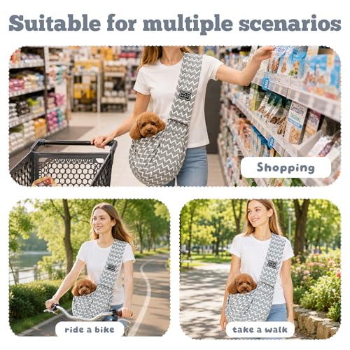 Dog Sling Carrier for Small Dogs and Cats 5–16 lbs, Puppy Carrier Sling with Safety Hook and Storage Pocket, Hands Free Pet Carrier Purse for Travel, Walking, Shopping (Grey Ripple) - color: Grey Ripple