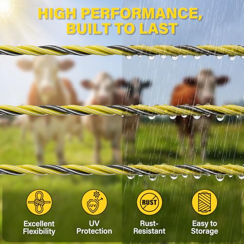 HOKENITY Electric Fence Wire 1650Ft 500M- 9 Stainless Steel Strands Polywire for Reliable Conductivity - Electric Fence Poly Wire for Portable Livestock Fencing - size: 1650 Feet/500 Meters(9 Stainless Steel)