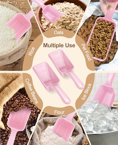 2-Pack Dog Food Scoop 1 Cup, Plastic Pet Food Measuring Scoop With Measuring Lines (1/2 & 1 Cup Markings) for Dogs, Cats, Fish, Bird（Pink) - color: Pink