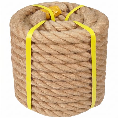 Natural Hemp Rope - 1 Inch × 100 Feet - Heavy Duty Jute Twisted Manila Thick Rope for Crafts, Hammock, Nautical, Decorating - size: 1 in×100 ft