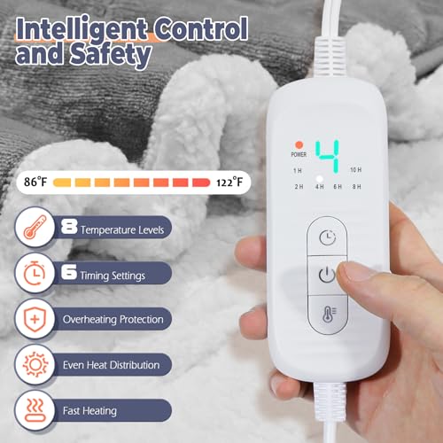 Wearable Heated Blanket with Foot Pocket, Electric Wearable Throw Blanket with Sleeves, Hood, Portable Heated Blanket with 8 Heat Settings, 1-10 Hours Auto Shut-off, Gift for Family, Friends, 50*70" - color: Light Gray