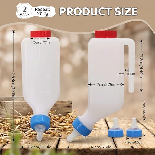 Goat Bottles and Nipple Set, 1 pcs Nipple and 2 pcs 800 ml Lamb Feeding Bottle with Hanging Handle for Feeding Sheep Goat Lamb Puppy for Farm - color: white-800