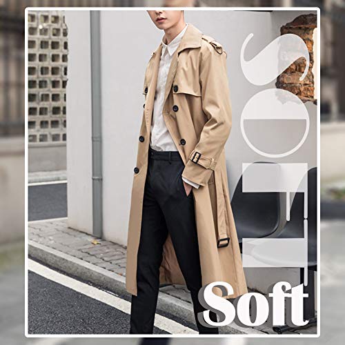 Pantete Men's Double Breasted Trench Coat Oversized Casual Windbreaker Lapel Long Jacket Overcoat - color: Khaki, size: Medium