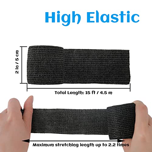 24 Rolls Black Elastic Self Adhesive Bandage Wrap 2 Inch, Breathable Cohesive Bandage, Ankle Sprains Swelling Medical First Aid Sports Athletic Grip Tape, Dogs Pet Vet Wrap - color: 2 Inch-24 Count Black