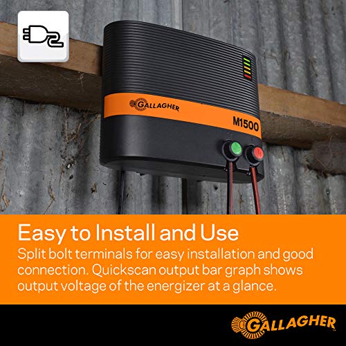 Gallagher M1500 Electric Fence Energizer | 110V Plug-in Fence Charger for Livestock, Horses, and Large Pastures | Powers Up to 160 Miles of Fence | Low Impedance, Built-in Lightning Protection