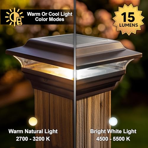Classy Caps Imperial Solar Post Cap - Heavy-Duty Cast Aluminum - Warm/Cool Light Color Modes (Bronze, 4.5x4.5) - color: Bronze, size: 4.5x4.5