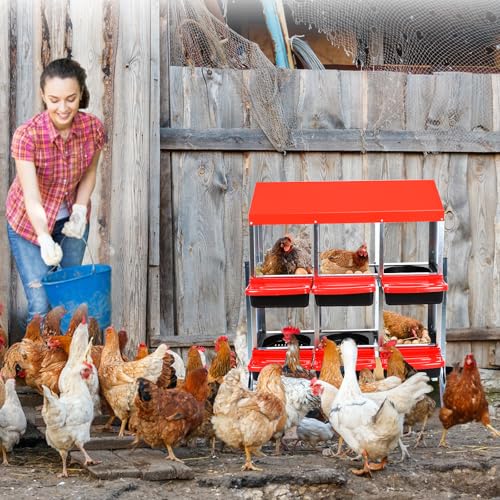 Chicken Nesting Box, 6 Hole 2 Layer Hen Nest Boxes with Legs, Roll Away Eggs Laying Boxes,Cleanable Pull Out Hen Roosting Boxes - size: Red- 6 compartment with legs