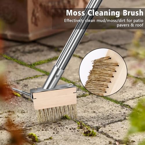 Wire Scrub Brushes with 65in Handle for Concrete Pavers Moss Remover | Heavy Duty Wire Broom, Crack Weeder Puller for Outdoor Deck Patios Walkways Floor Cleaning, Detachable Long Handle