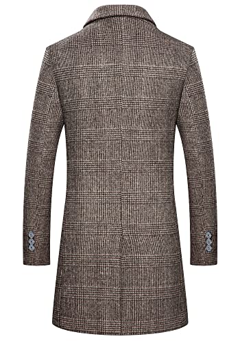 BOJIN Mens Trench Coat Wool Blend Top Pea Coat Winter Long Single Breasted Classic Stylish Business Overcoat - color: Bj03 Brown Plaid, size: XX-Large