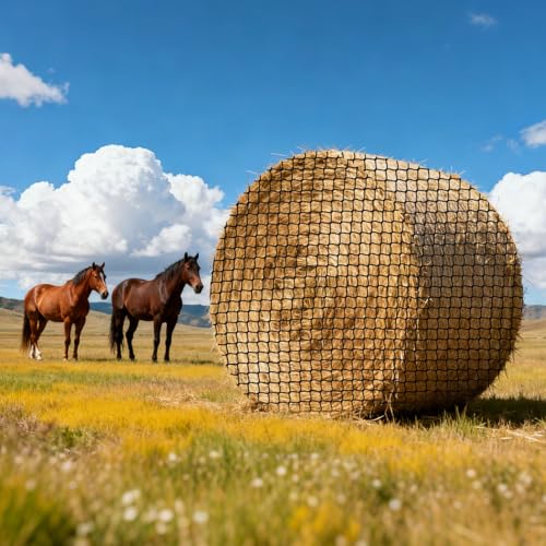 VEVOR Round Bale Hay Net, 5.91 x 5.91 x 5.91 ft, 1.65 inch Holes, PE Material, Knotless Design, with Zip Ties, Needle Shuttle, Repair Twine and Storage Bag, Slow Feeder Round Bale Net for Horses - size: 5.91 x 5.91 x 5.91 ft