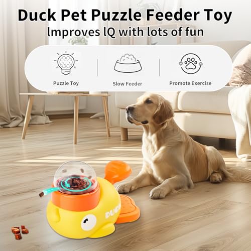 Interactive Dog Treat Dispenser Toy | Cute Duck Slow Feeder & Food Puzzle for Cats Puppies - Durable IQ Training Pet Toy for Boredom Relief & Healthy Digestion