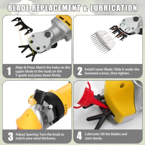 PAT JUUMG 1000W Sheep Shears Electric Farm Livestock Haircut with Blades Professional Animal Clippers 6 Speed Heavy Duty Electric for Thick Horses Sheep Alpacas Goats(Yellow) - color: Yellow