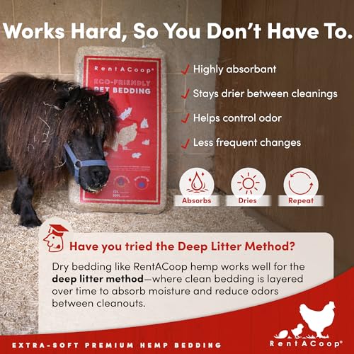 RentACoop Premium Hemp Bedding for Chickens, Rabbits, Horses - 300L (30lbs) | Super Absorbent, Low Dust, Natural Odor Control for Chicken Coops, Nest Boxes, Small Animals, Reptiles & Horses