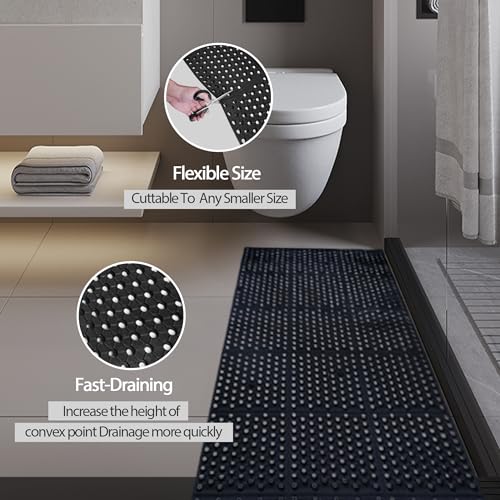 tonchean Rubber Floor Mat with Drainage Holes 83x36x0.4in Anti-Fatigue Mat | Commercial Rubber Mat with Non-Slip Backing Heavy Duty Drainage Floor Mats for Commercial Restaurant Kitchen Bar Use Wet Area