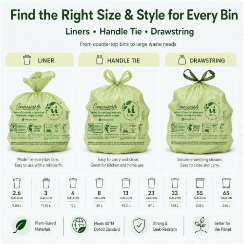 UNNI 30-33 Gallon Compostable Bags, 20 Count, 124 L, Extra Thick 1.1 Mil | Large Compost Bags for Lawn, Leaf & Yard Waste & Kitchen Organics, Certified by BPI, CMA & OK compost HOME, Meets ASTM D6400 - size: 20 Count (Pack of 1), style: 33 Gallon