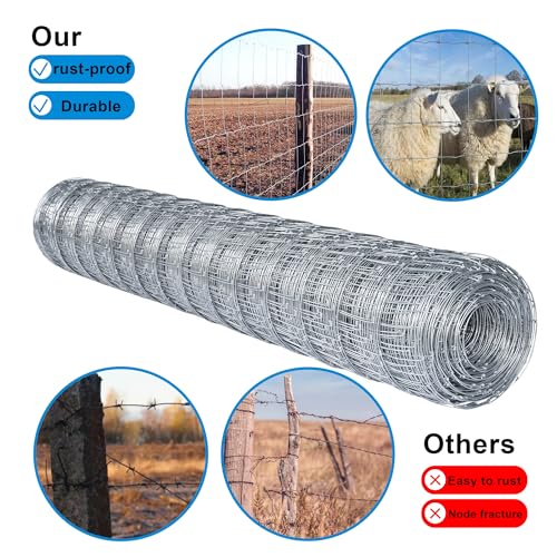 Farm Fence 6ft x 164ft Heavy Zinc Coating Cattle Deer Goat Fence,Galvanized Field Wire Fencing,Hog Wire Fencing for Yard Livestock & Animals Protection - size: Silver 72inx164ft