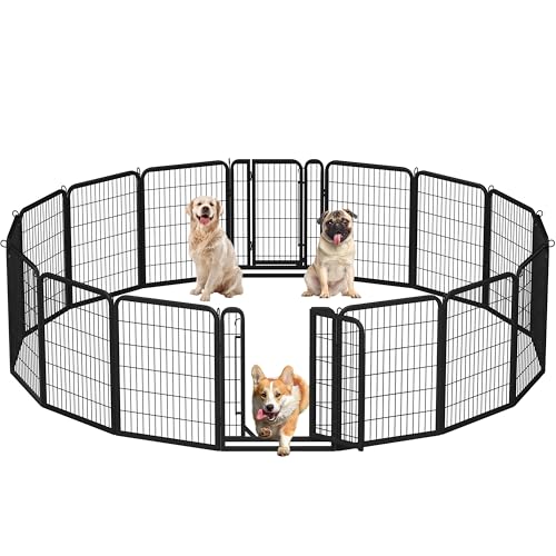 Yaheetech Dog Playpen 32in 16 Panels Pet Fence for Indoor Yard RV Camping | Easy Setup, Heavy Duty Rustproof Frame with Secure Latch Door, DIY Layouts,Foldable Storage, for Small & Medium Dogs - size: 32"