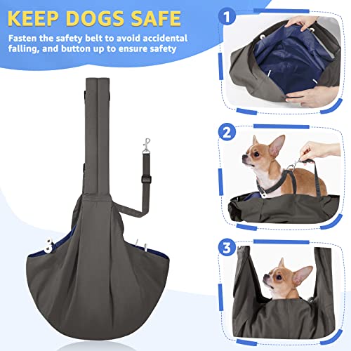 SlowTon Dog Carrier Sling - Thick Padded Shoulder Strap Adjustable, Grey S | Dog Carriers for Small Dogs, Puppy Carrier Purse for Pet Cat with Front Zipper Pocket Safety Belt Machine Washable - color: A-Grey Cotton Fabric