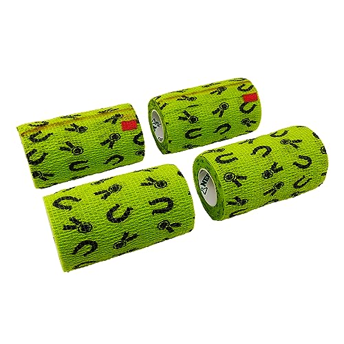 SyrFlex Cohesive Bandage 4” Green Horse Shoes and Ribbons 4pk - color: Green, style: Shoes and Ribbons