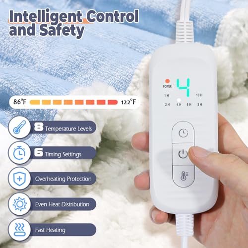 Wearable Heated Blanket with Foot Pocket, Electric Wearable Throw Blanket with Sleeves, Hood, Portable Heated Blanket with 8 Heat Settings, 1-10 Hours Auto Shut-off, Gift for Family, Friends, 50*70" - color: Light Blue