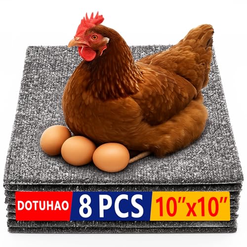 Chicken Nesting Pads, 8 Pack Nesting Pads for Chicken Coop, 10×10 Inch Washable Laying Box Pads for Chickens Coop, Reusable Chicken Laying Mats(10” x 10”, Grey)