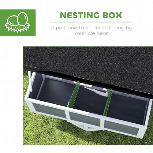 PawHut 43" Chicken Coop with Wheels, Nesting Box for 2-4 Hens, Rabbits Gray | Mobile Chicken House, Windows, Pull-out Tray, Perches, Wooden Poultry Tractor, Backyard, Patio