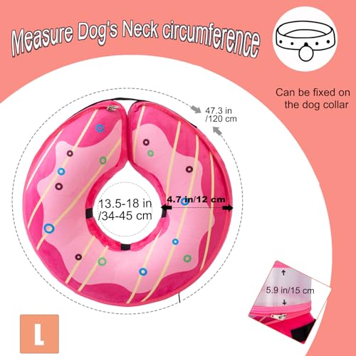 Inflatable Dog Cone Collar for Large Medium Small Dogs, Soft Dog Donut Collar Adjustable Recovery Cone for Pets After Surgery, Extra Enhanced Anti-Licking Guard Shield (Pink Donut, Large) - color: Pink Donut, size: Large