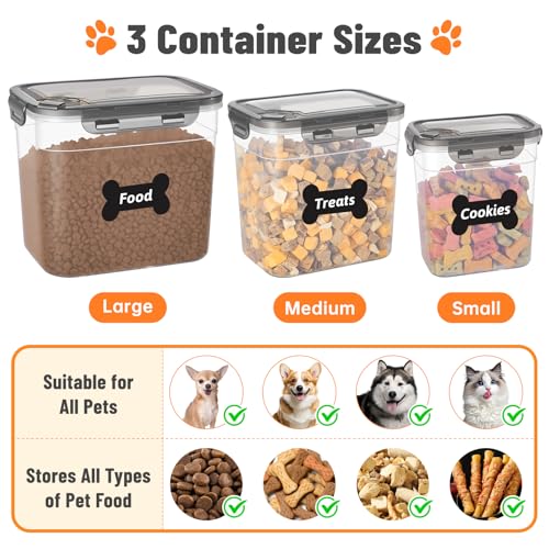 ZooZoo Dog Treat Container, Airtight Pet Food Storage, BPA-Free, 3 Pack | Stackable Transparent Jars In 3 Sizes Keep Snacks Fresh, Wide Mouth Scooping, Labels, Tongs, Marker, Puppy, Cat Supplies