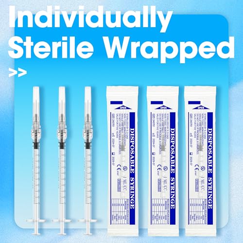1mL/cc Disposable Luer Lock Syringe 27G 1/2 inch for Lab Use, Individually Wrapped, Pack of 50 - style: 1ml-27G-0.5" (Luer Lock)