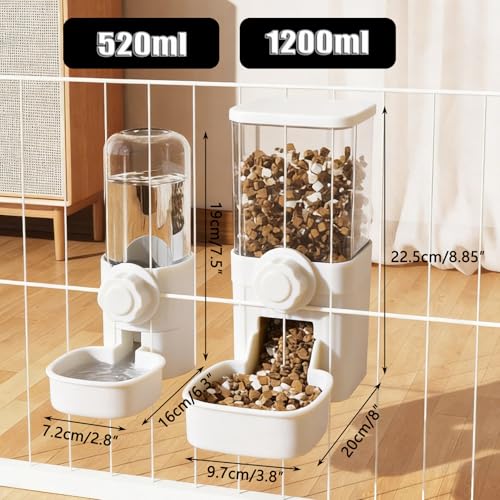 Hanging Automatic Food Water Dispenser,Rabbit Feeder Guinea Pig Water Bottle Food Feeder for Ferret Guinea Pig Rabbit Bunny Cage Accessories (White) - color: white