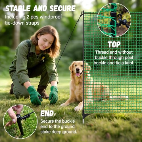 3x50 FT Temporary Fence for Backyard,Garden Fence with 9 Fiberglass Post | Windbreak Rope,Ground Peg,Plastic Garden Fence,Safety Barrier Fence Roll for Backyard Outdoor Animal Protect - size: 3x50FT