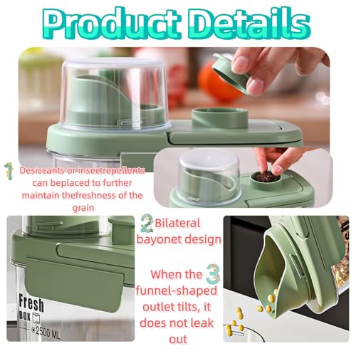 Bird Seed Storage Container with Lids Airtight Measuring Cup, Bird Seed Dispenser Pet Food Container are Used to Store Bird Food, Chicken Feed BPA Free,3 Qt/2.8 L,with Pouring Port(Green)