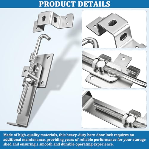 Barn Door Jamb Latch with Hook -7 Inch, Zinc Construction | Secure Sliding Door Lock for Barn and Bi-Parting Doors, Silvery Heavy Duty Barn Door Latch