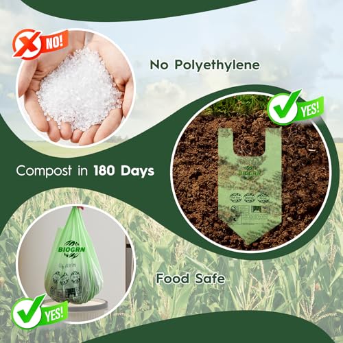 Compostable Trash Bags 1.2-1.6 Gallon Handle Tie 50 Count 0.6 Mil 6.06 Liter Small Compost Bags for Countertop Bin Biodegradable Bags Green for Kitchen ASTM D6400 & BPI Certified, OK Compost Home - color: 1.6 Gallon Handle Tie, 50 Count